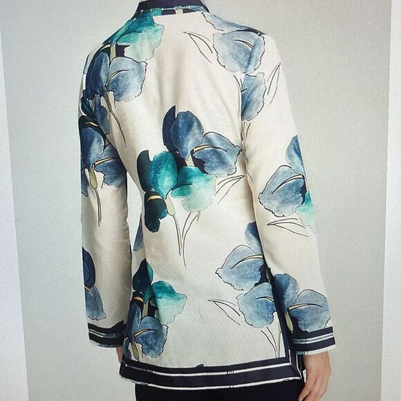 New! Tory Burch Iris Floral Prints Kaftan Tunic Top Size 8 100% Cotton NWT - Picture 2 of 16